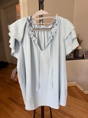 Cynthia Rowley Light Blue Ruffled Flutter Sleeve Top
